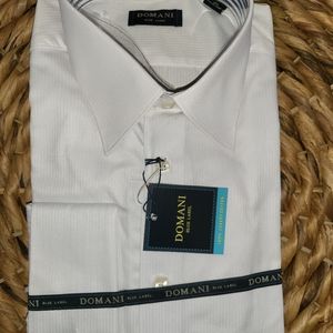 NWT Domani Blue Label Classy Men's Crisp White Dress Shirt, Size 16.5 / 34-35.